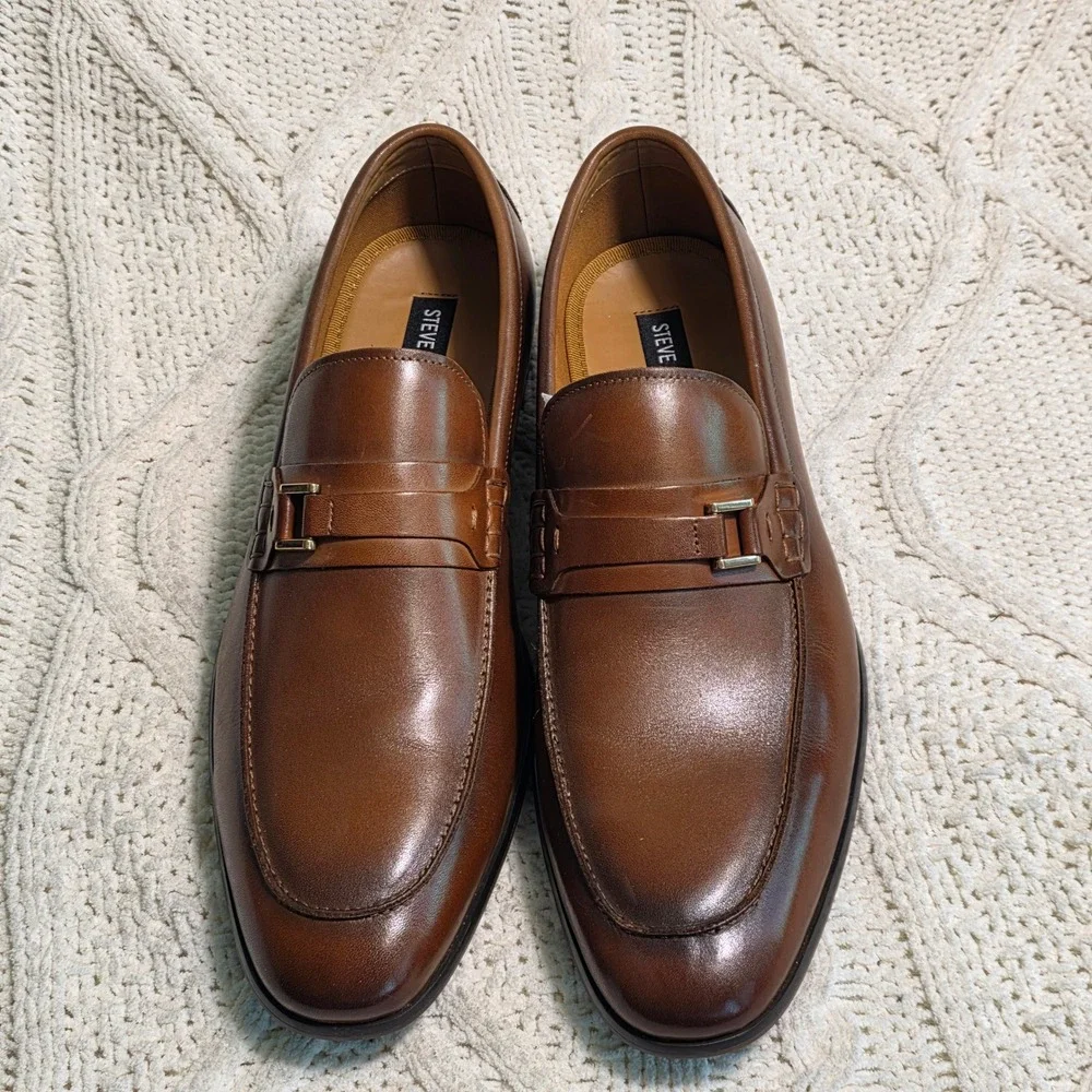 Steve Madden Adair Loafers Brown Brushed Leather Buckle Detail Mens 11M‎ NEW